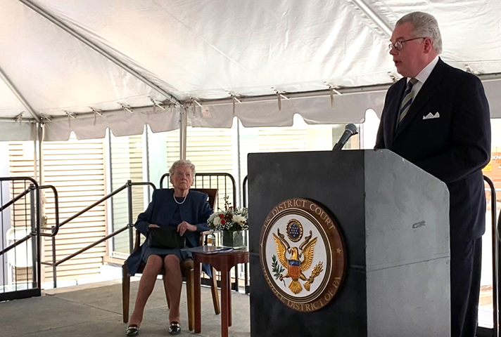 Chief Judge Matthew W. Brann, of the U.S. District Court for the Middle District of Pennsylvania, opens a courthouse naming ceremony in honor of Senior U.S. District Judge Sylvia H. Rambo.