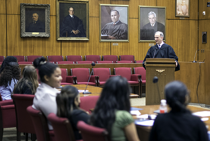 Students engage with U.S. Second Circuit Judge Joseph F. Bianco at the 2022 Justice Institute in New York.
